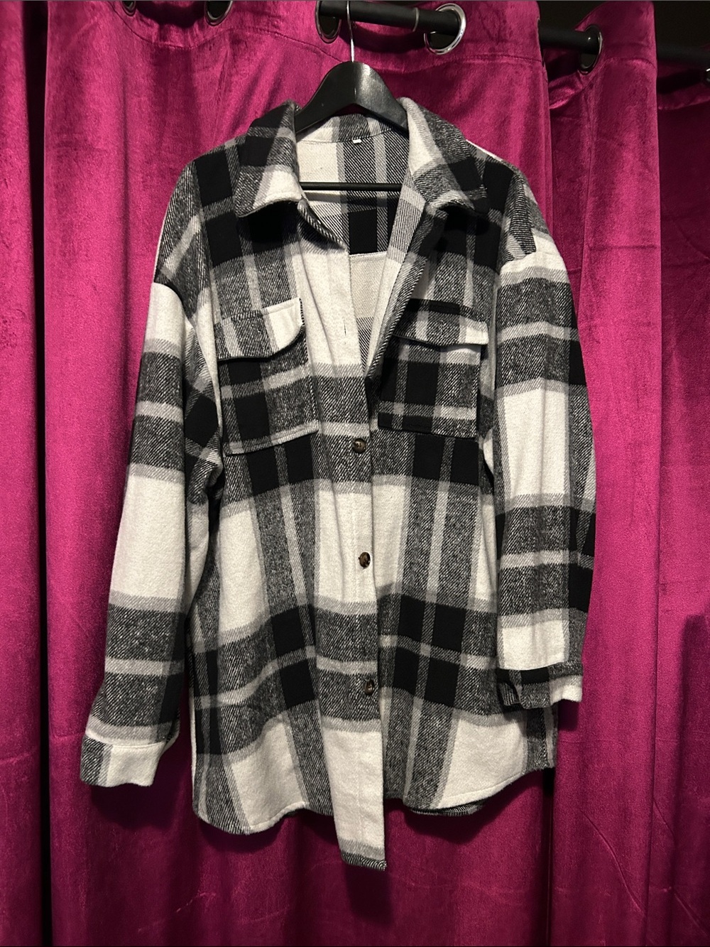 Black & White Plaid Button-Front Shacket - Women